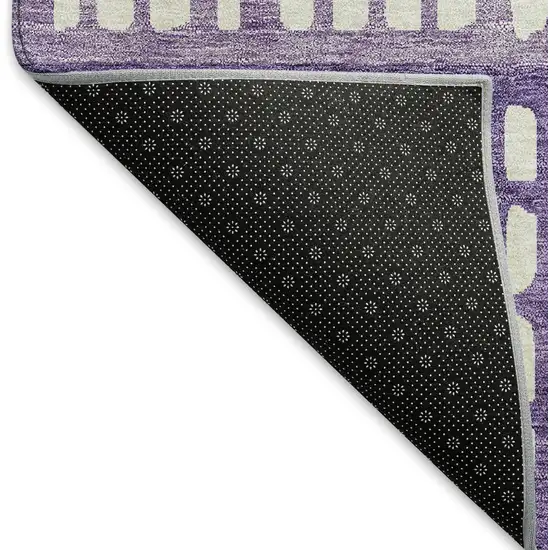 Purple And Ivory Geometric Washable Area Rug With UV Protection Photo 6