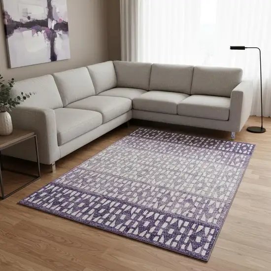 Purple And Ivory Geometric Washable Area Rug With UV Protection Photo 2