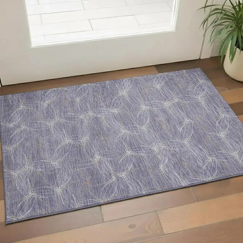 Purple And Ivory Geometric Washable Area Rug With UV Protection Photo 2