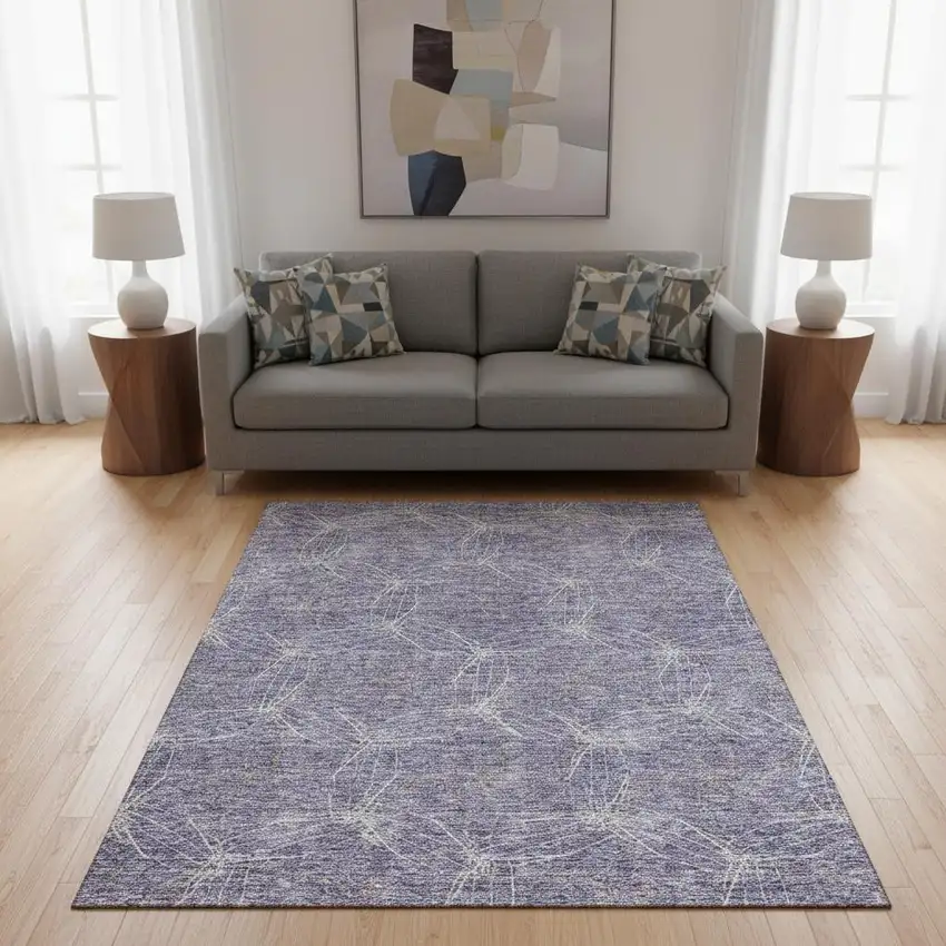 Purple And Ivory Geometric Washable Area Rug With UV Protection Photo 2