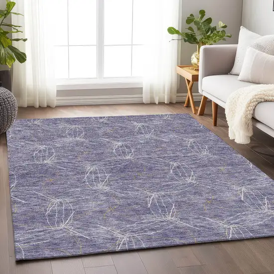 Purple And Ivory Geometric Washable Area Rug With UV Protection Photo 4