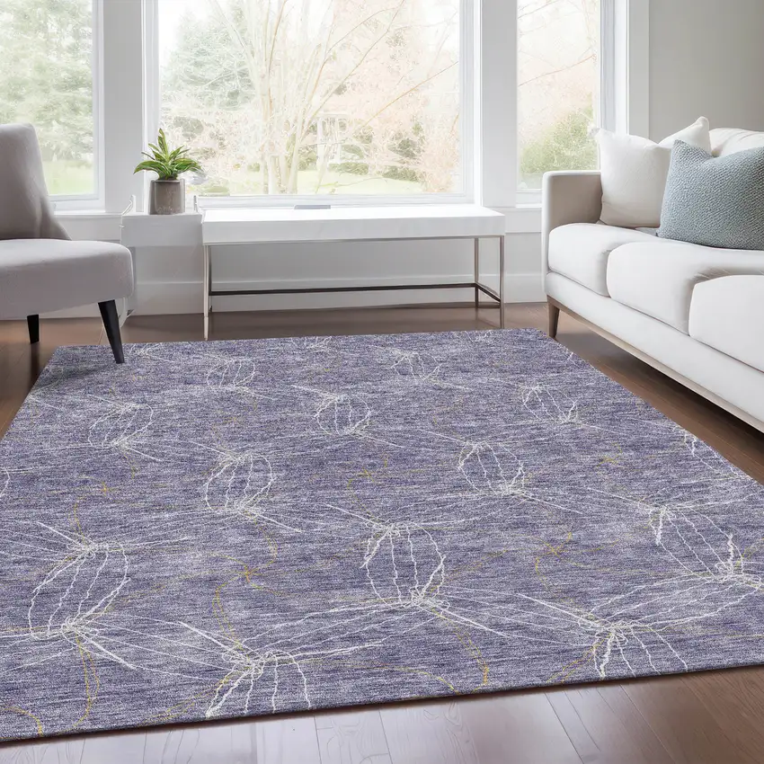 Purple And Ivory Geometric Washable Area Rug With UV Protection Photo 5