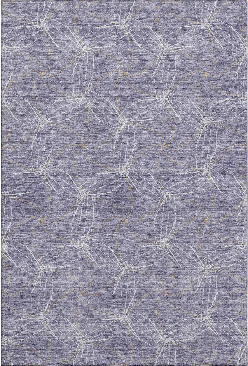 Purple And Ivory Geometric Washable Area Rug With UV Protection Photo 1