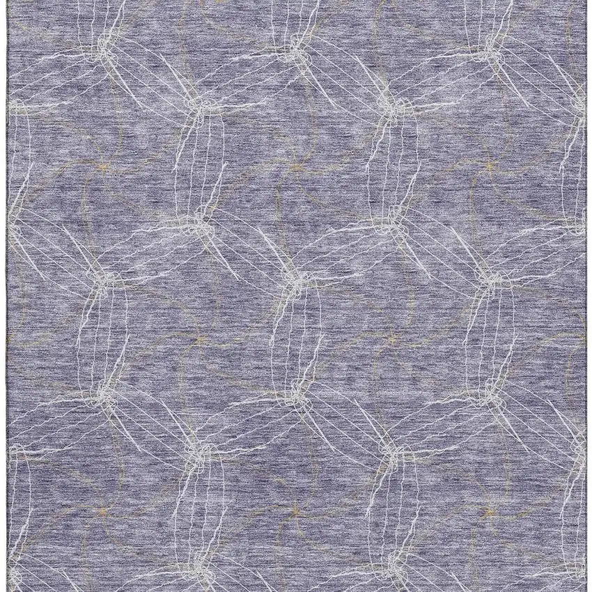 Purple And Ivory Geometric Washable Area Rug With UV Protection Photo 3