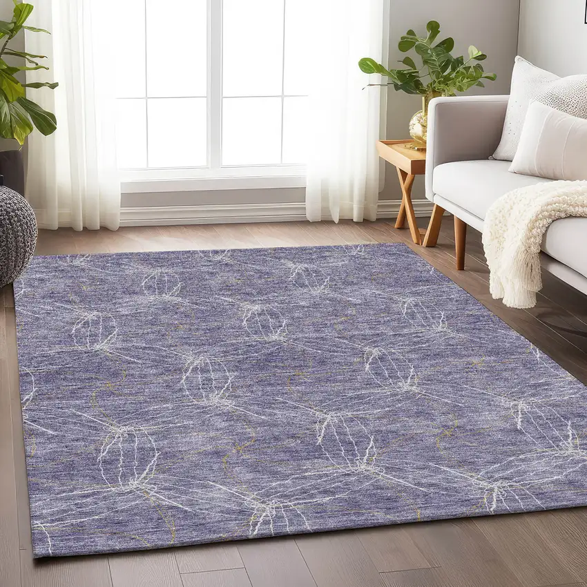 Purple And Ivory Geometric Washable Area Rug With UV Protection Photo 4