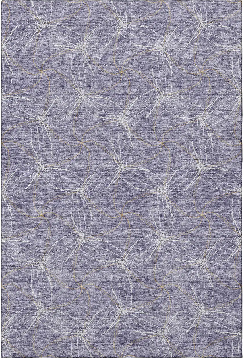 Purple And Ivory Geometric Washable Area Rug With UV Protection Photo 2