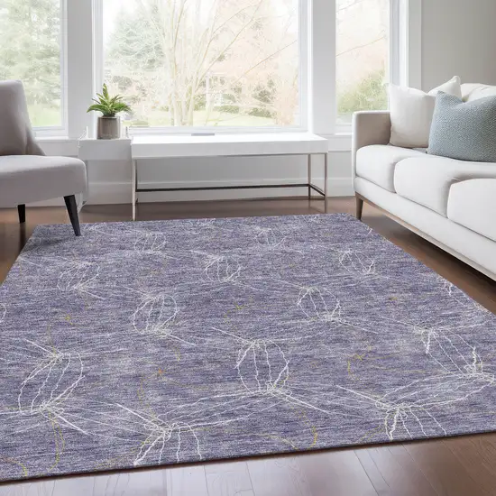 Purple And Ivory Geometric Washable Area Rug With UV Protection Photo 5