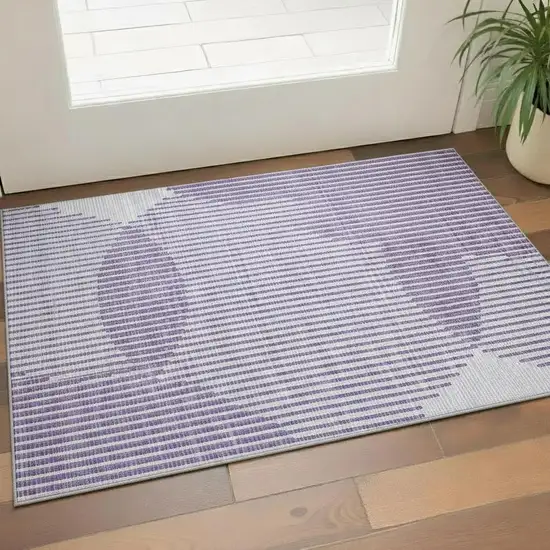 Purple And Ivory Geometric Washable Area Rug With UV Protection Photo 2