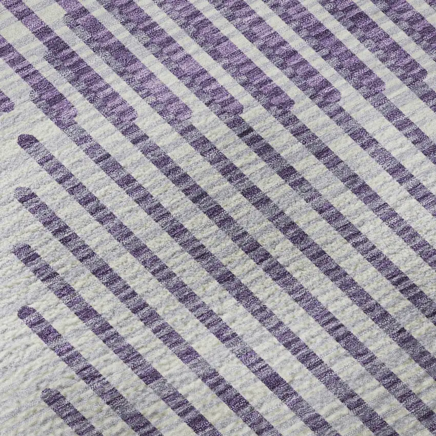 Purple And Ivory Geometric Washable Area Rug With UV Protection Photo 9