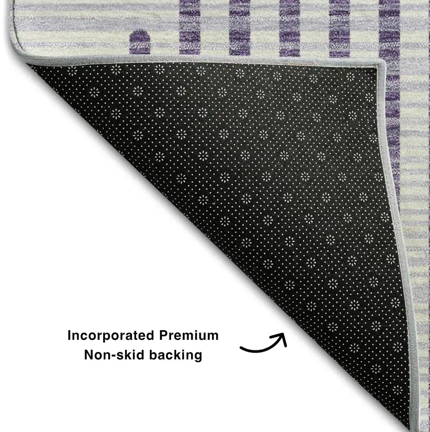 Purple And Ivory Geometric Washable Area Rug With UV Protection Photo 6