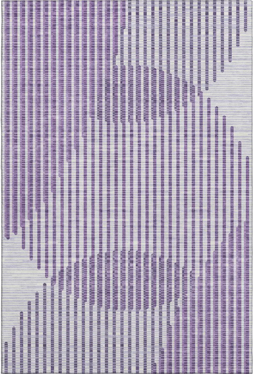 Purple And Ivory Geometric Washable Area Rug With UV Protection Photo 1