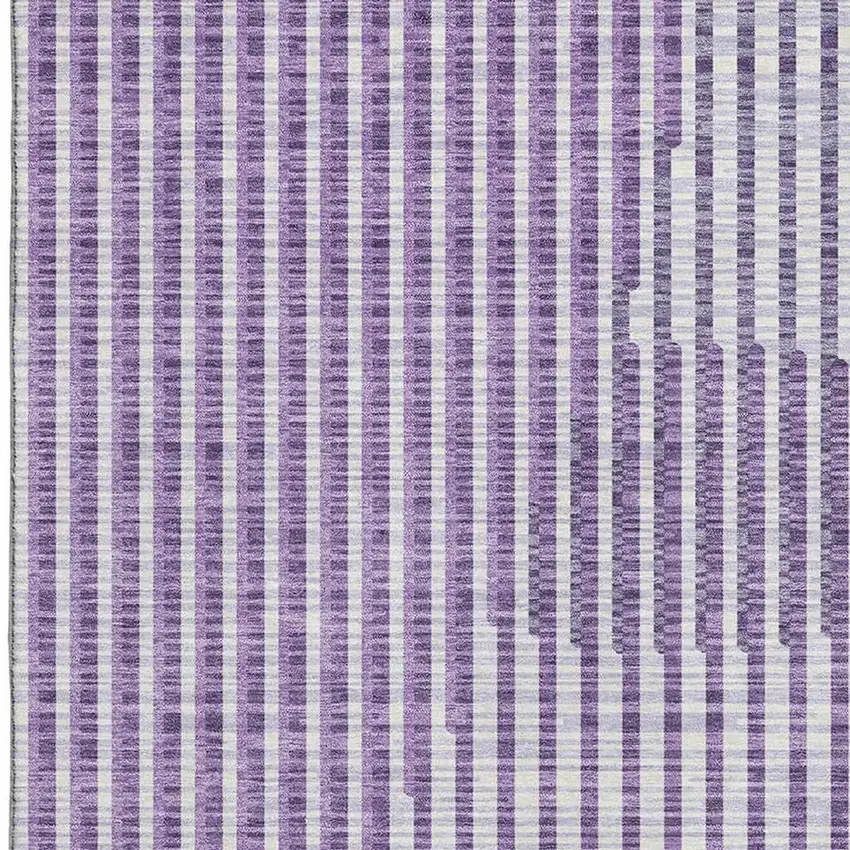 Purple And Ivory Geometric Washable Area Rug With UV Protection Photo 3