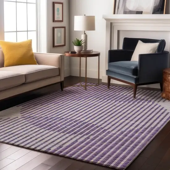 Purple And Ivory Geometric Washable Area Rug With UV Protection Photo 4