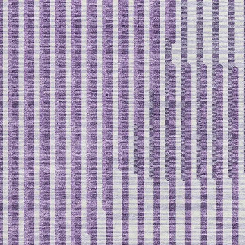 Purple And Ivory Geometric Washable Area Rug With UV Protection Photo 2
