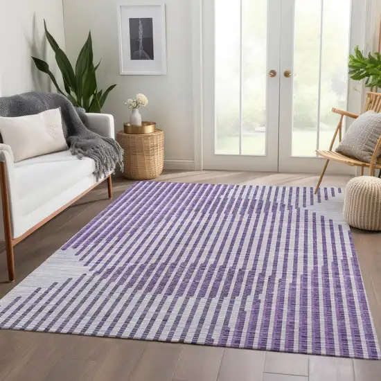 Purple And Ivory Geometric Washable Area Rug With UV Protection Photo 5