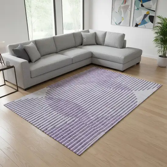 Purple And Ivory Geometric Washable Area Rug With UV Protection Photo 2