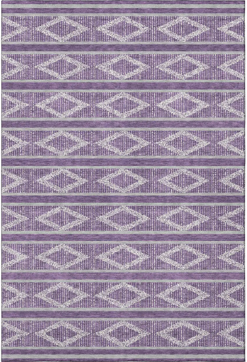 Purple And Ivory Geometric Washable Area Rug With UV Protection Photo 3