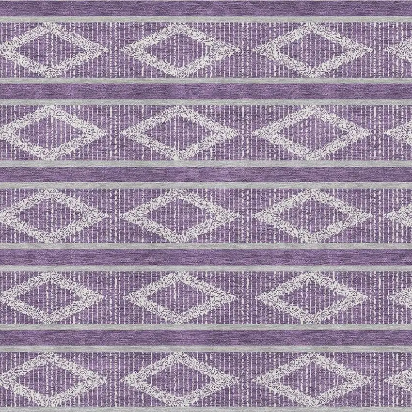 Purple And Ivory Geometric Washable Area Rug With UV Protection Photo 2