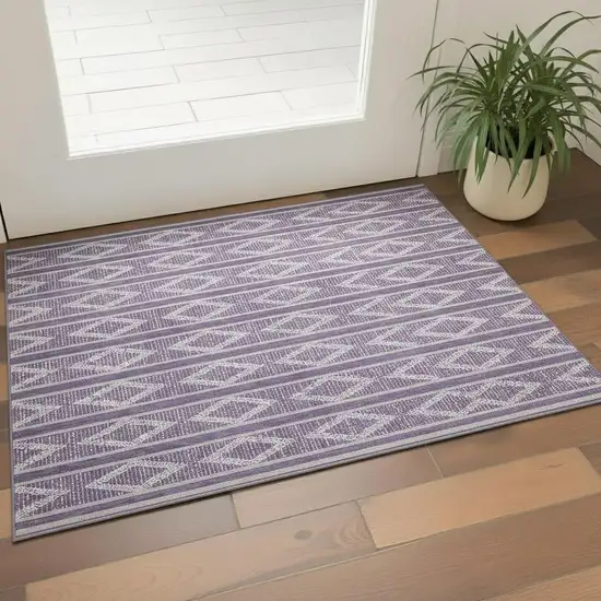 Purple And Ivory Geometric Washable Area Rug With UV Protection Photo 2