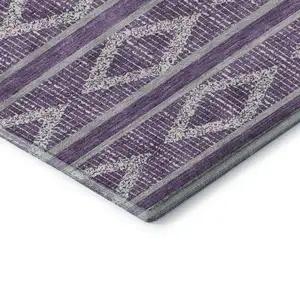 Photo of Purple And Ivory Geometric Washable Area Rug With UV Protection