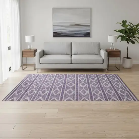 Purple And Ivory Geometric Washable Area Rug With UV Protection Photo 2
