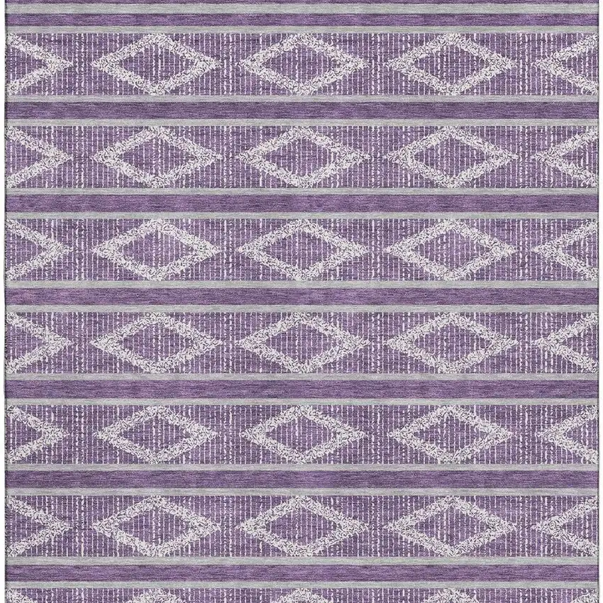 Purple And Ivory Geometric Washable Area Rug With UV Protection Photo 2