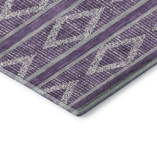 Purple And Ivory Geometric Washable Area Rug With UV Protection Photo 7