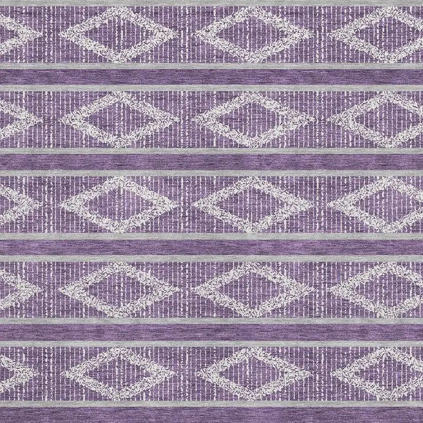 Purple And Ivory Geometric Washable Area Rug With UV Protection Photo 2