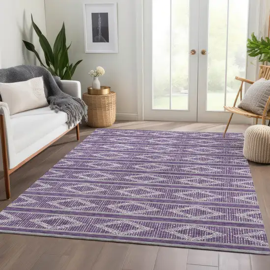 Purple And Ivory Geometric Washable Area Rug With UV Protection Photo 5