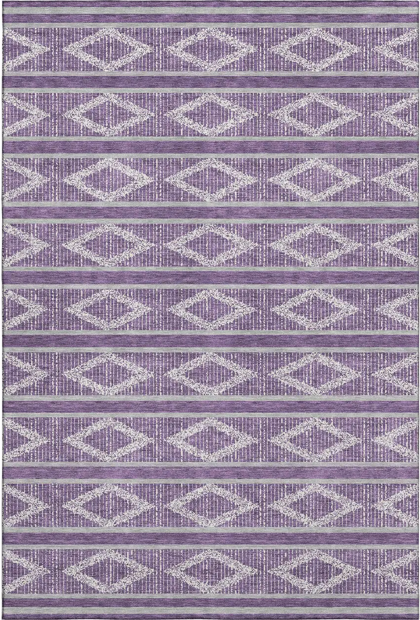 Purple And Ivory Geometric Washable Area Rug With UV Protection Photo 1