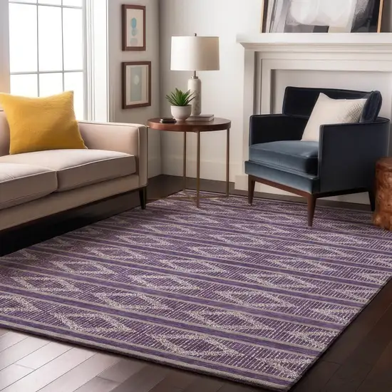 Purple And Ivory Geometric Washable Area Rug With UV Protection Photo 4