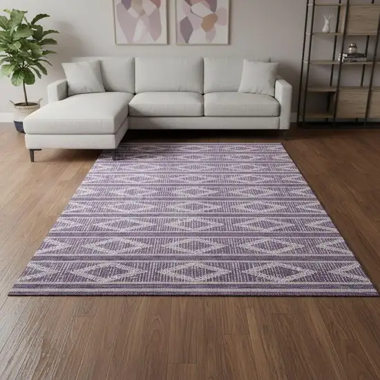 Purple And Ivory Geometric Washable Area Rug With UV Protection Photo 2