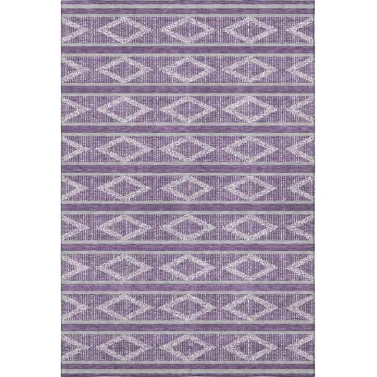 Purple And Ivory Geometric Washable Area Rug With UV Protection Photo 3