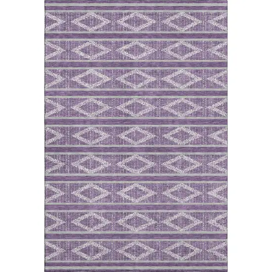 Purple And Ivory Geometric Washable Area Rug With UV Protection Photo 1