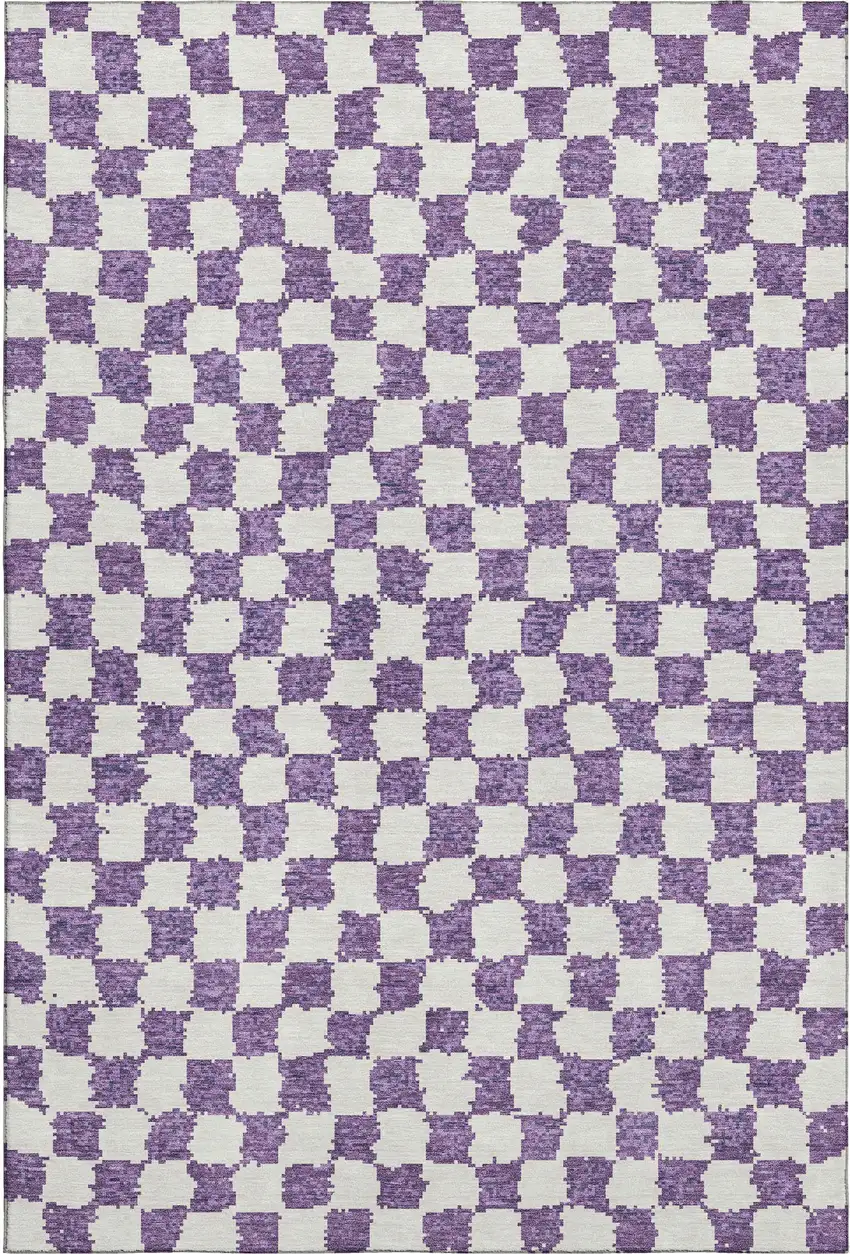 Purple And Ivory Geometric Washable Area Rug With UV Protection Photo 1