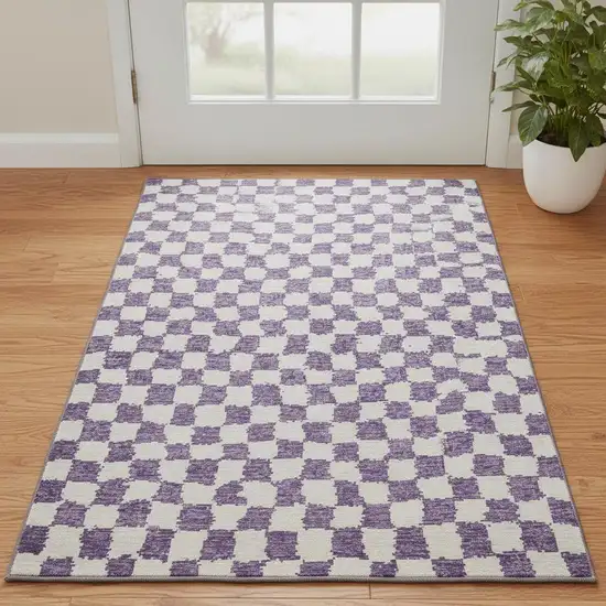 Purple And Ivory Geometric Washable Area Rug With UV Protection Photo 2