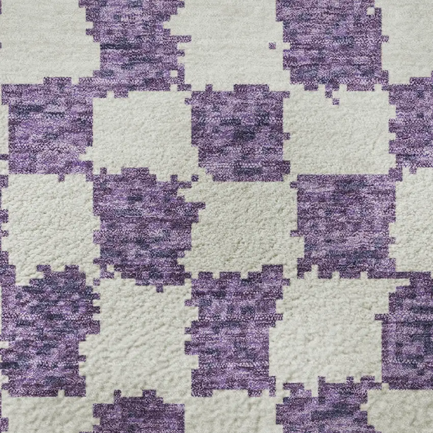 Purple And Ivory Geometric Washable Area Rug With UV Protection Photo 9