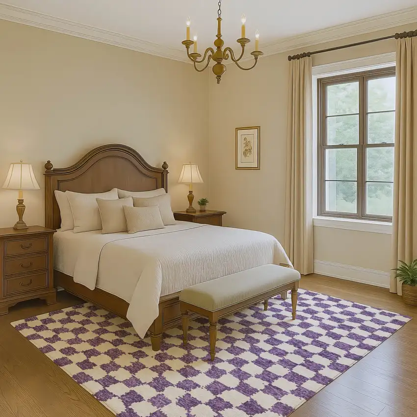 Purple And Ivory Geometric Washable Area Rug With UV Protection Photo 5