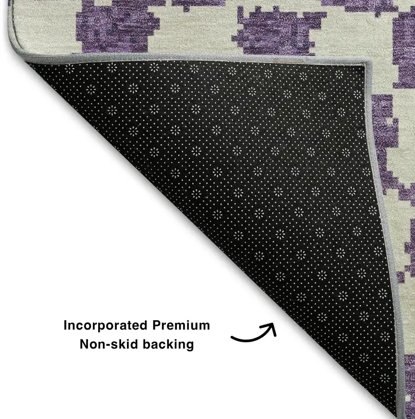Purple And Ivory Geometric Washable Area Rug With UV Protection Photo 6