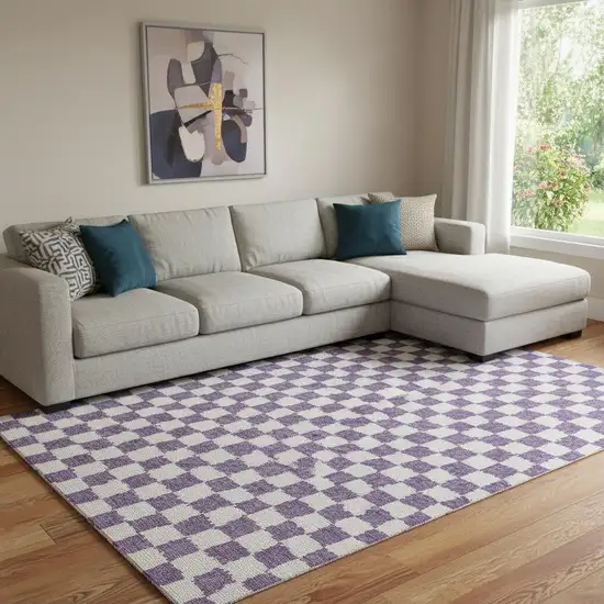 Purple And Ivory Geometric Washable Area Rug With UV Protection Photo 2