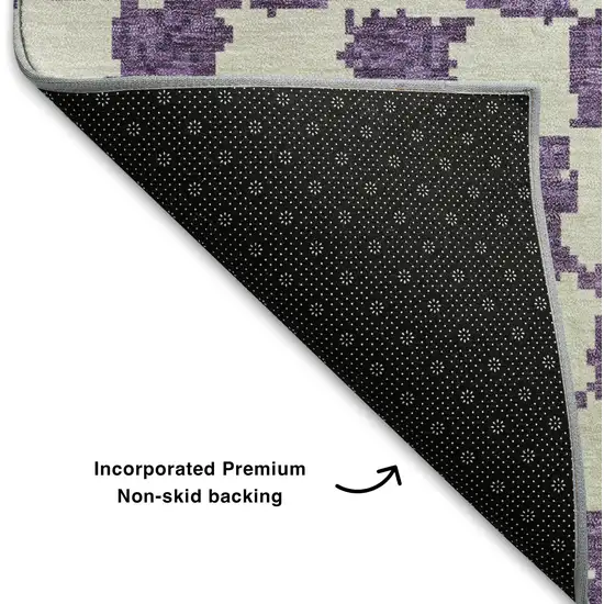 Purple And Ivory Geometric Washable Area Rug With UV Protection Photo 7