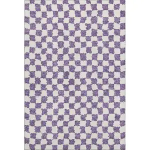 Photo of Purple And Ivory Geometric Washable Area Rug With UV Protection
