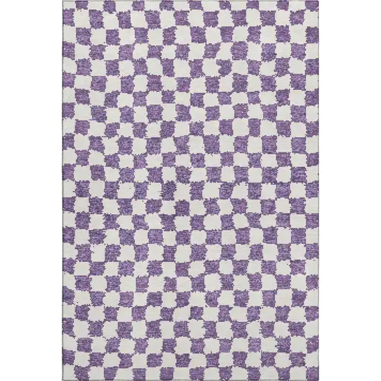 Purple And Ivory Geometric Washable Area Rug With UV Protection Photo 1