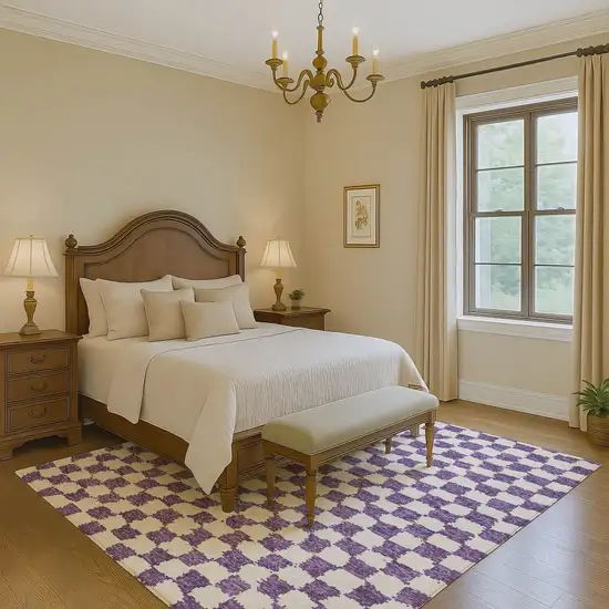 Purple And Ivory Geometric Washable Area Rug With UV Protection Photo 6