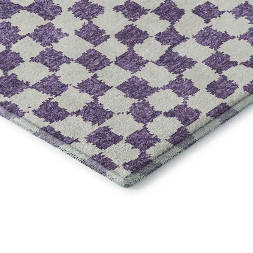 Purple And Ivory Geometric Washable Area Rug With UV Protection Photo 8