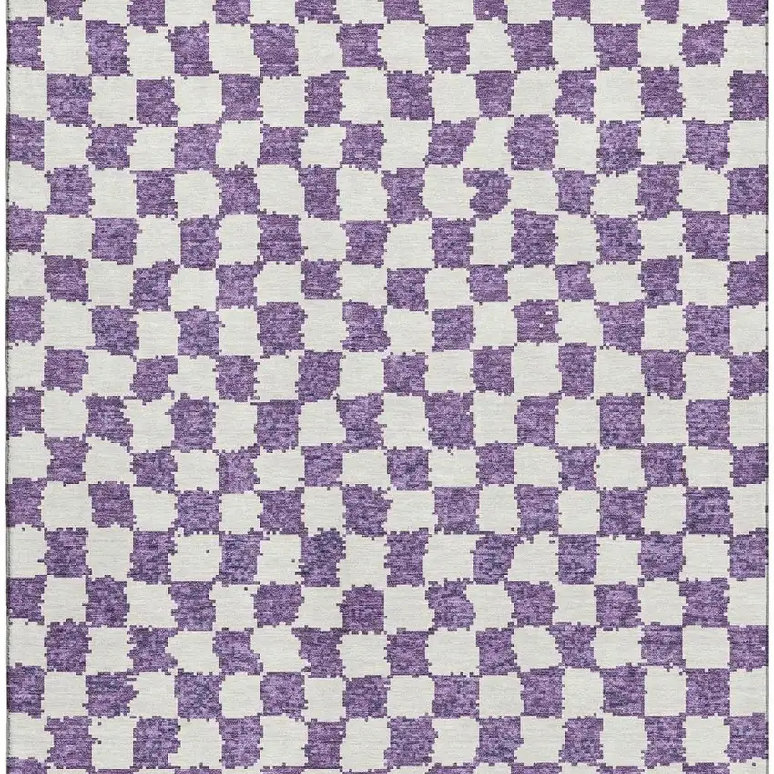 Purple And Ivory Geometric Washable Area Rug With UV Protection Photo 4