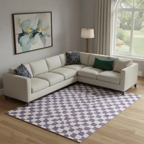 Purple And Ivory Geometric Washable Area Rug With UV Protection Photo 2