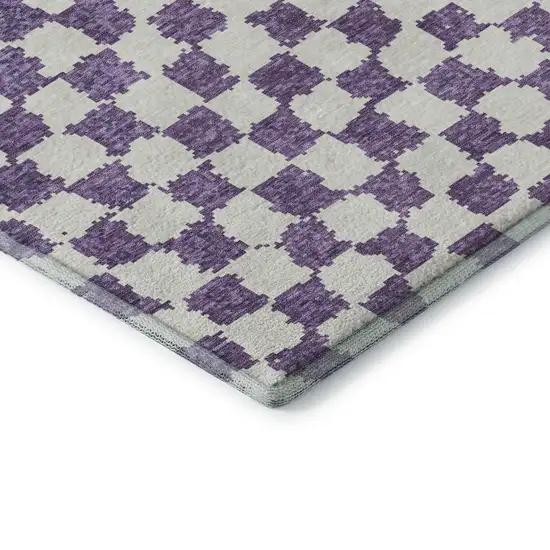 Purple And Ivory Geometric Washable Area Rug With UV Protection Photo 8