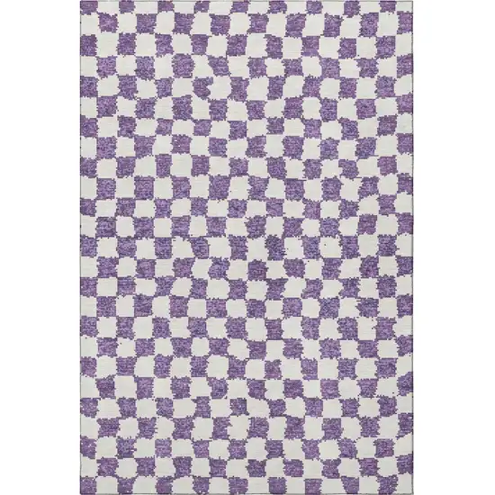 Purple And Ivory Geometric Washable Area Rug With UV Protection Photo 4