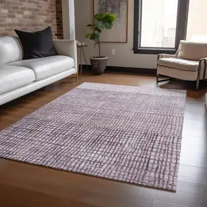 Photo of Purple And Ivory Geometric Washable Indoor Outdoor Area Rug